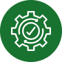 Gear with checkmark icon representing engineering expertise