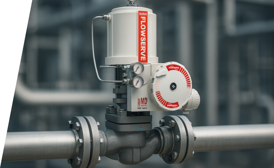 Industrial control valve with actuator installed on a process pipeline